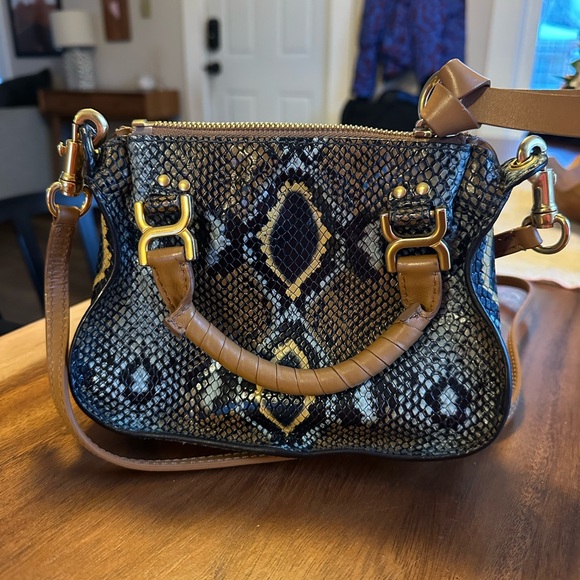 Chloe Marcie Mini Python-Embossed Double-Carry Satchel Bag - Picture 7 of 14